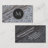 Carte De Visite Monogramme d'acier diamant de surface de bois orga (Devant / Derrière)