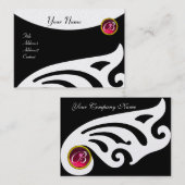 Carte De Visite MONOGRAMME D'AILES ÉLÉGANTES, ROUGE RUBY, perle fu (Devant / Derrière)