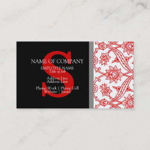 Carte De Visite Monogramme Damask Rouge noir gris gris élégant mod