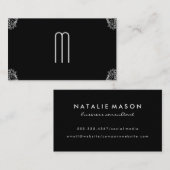 Carte De Visite Monogramme Damask sur noir (Devant / Derrière)