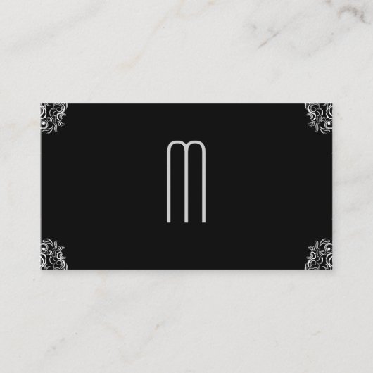 Carte De Visite Monogramme Damask sur noir (Devant)