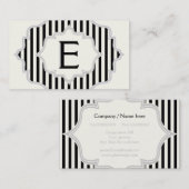 Carte De Visite Monogramme dans un cadre à rayures noires et blanc (Devant / Derrière)