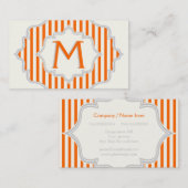 Carte De Visite Monogramme dans un cadre à rayures orange, blanche (Devant / Derrière)