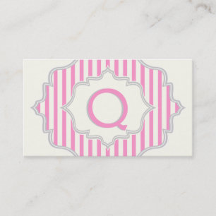 Carte De Visite Monogramme dans un cadre à rayures roses, blanches