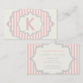 Carte De Visite Monogramme dans un cadre à rayures roses, blanches (Devant / Derrière)
