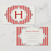 Carte De Visite Monogramme dans un cadre à rayures rouges, blanche (Devant / Derrière)
