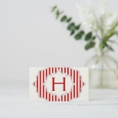 Carte De Visite Monogramme dans un cadre à rayures rouges, blanche (Debout devant)