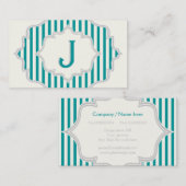 Carte De Visite Monogramme dans un cadre à rayures turquoises et b (Devant / Derrière)