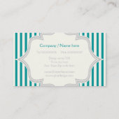 Carte De Visite Monogramme dans un cadre à rayures turquoises et b (Dos)
