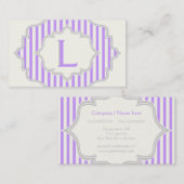 Carte De Visite Monogramme dans un cadre à rayures violettes, blan (Devant / Derrière)