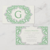 Carte De Visite Monogramme dans un cadre avec cachemire vert, blan (Devant / Derrière)