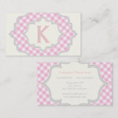Carte De Visite Monogramme dans un cadre rose, blanc en vichy (Devant / Derrière)