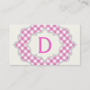 Carte De Visite Monogramme dans un cadre rose, blanc en vichy