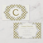 Carte De Visite Monogramme dans un cadre, vert olive, blanc en vic (Devant / Derrière)