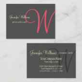 Carte De Visite Monogramme d'Anthrazite Minimalistic (Devant / Derrière)