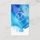 Carte De Visite Monogramme d'aquarelle bleu marine moderne (Devant)