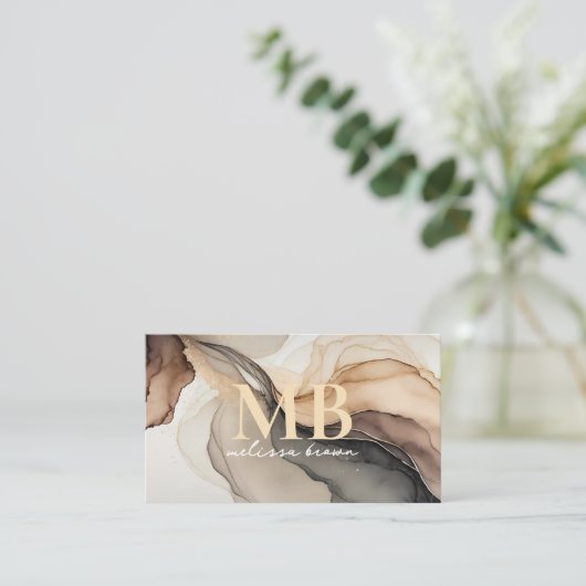 Carte De Visite Monogramme d'aquarelle moderne beige élégant (Debout devant)