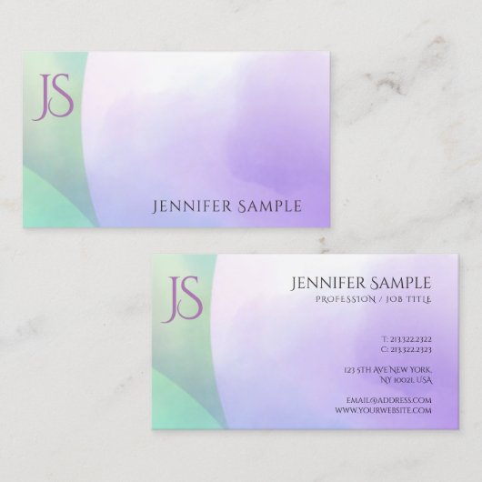 Carte De Visite Monogramme d'aquarelle moderne branché Modèle simp (Devant / Derrière)