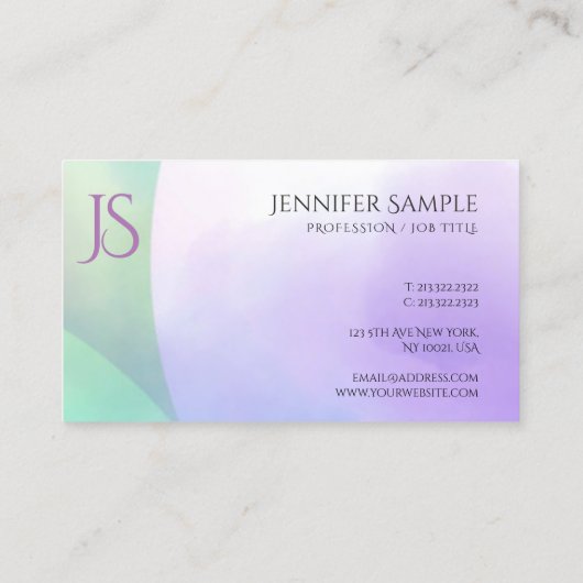 Carte De Visite Monogramme d'aquarelle moderne branché Modèle simp (Dos)