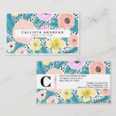 Carte De Visite Monogramme d'aquarelle rose jaune Pois (Devant / Derrière)