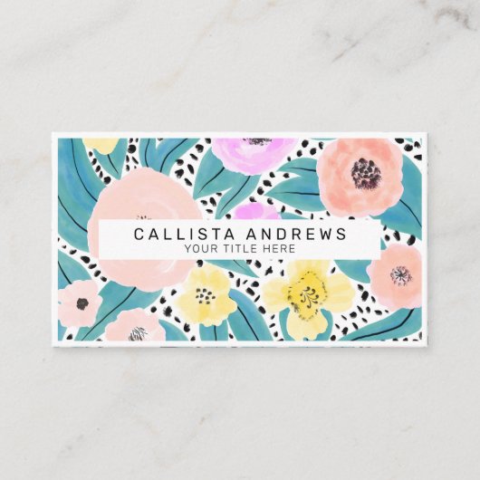 Carte De Visite Monogramme d'aquarelle rose jaune Pois (Devant)