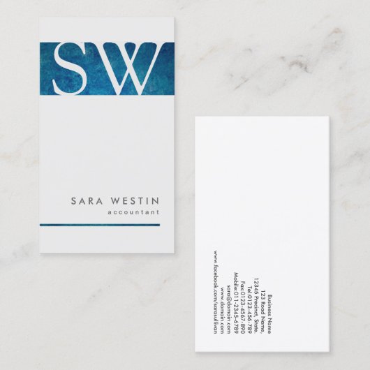 Carte De Visite Monogramme de bande bleue du comptable (Devant / Derrière)