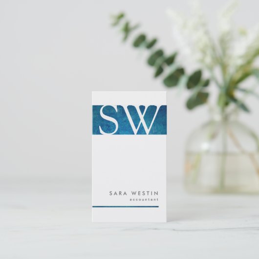 Carte De Visite Monogramme de bande bleue du comptable (Debout devant)