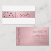Carte De Visite Monogramme de bande métallique rose Rose moderne (Devant / Derrière)