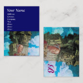 Carte De Visite MONOGRAMME DE BEAUTÉ CLASSIQUE bleu vif antique (Devant / Derrière)