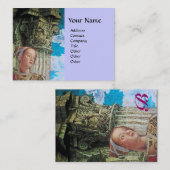 Carte De Visite MONOGRAMME DE BEAUTÉ CLASSIQUE bleu vif antique (Devant / Derrière)