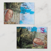 Carte De Visite MONOGRAMME DE BEAUTÉ CLASSIQUE, bleu vif antique (Devant / Derrière)