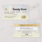 Carte De Visite monogramme de beauté holographique jaune (Devant / Derrière)