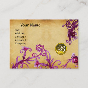 Carte De Visite MONOGRAMME DE BÉRIES MAGIQUES, parchemin jaune de