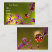 Carte De Visite MONOGRAMME DE BÉRIES MAGIQUES, rouge rubis jaune t (Devant / Derrière)