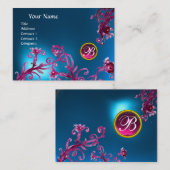 Carte De Visite MONOGRAMME DE BÉRIES MAGIQUES, Sapphire Bleu, rose (Devant / Derrière)