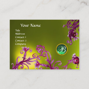Carte De Visite MONOGRAMME DE BÉRIES MAGIQUES, vert jaune topaz