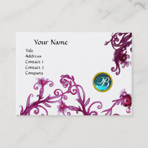 Carte De Visite MONOGRAMME DE BERRIES MAGIQUES, bleu aquamarine