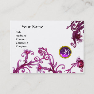 Carte De Visite MONOGRAMME DE BERRIES MAGIQUES, violet rouge rubis