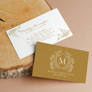 Carte De Visite Monogramme de blason floral or moderne