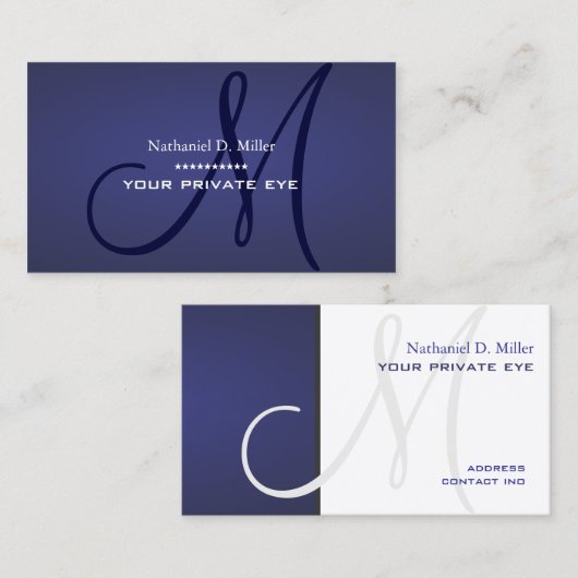 Carte De Visite Monogramme de bleuets (Devant / Derrière)