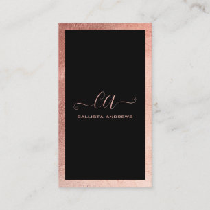 Carte De Visite Monogramme de bordure minimaliste Rose noir