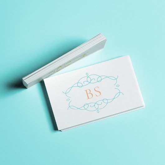 Carte De Visite Monogramme de cadre bleu Boho élégant moderne