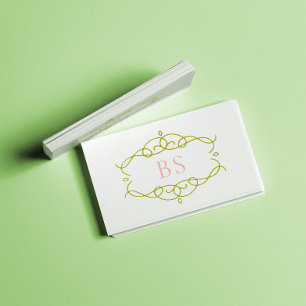 Carte De Visite Monogramme de cadre vert Boho élégant moderne