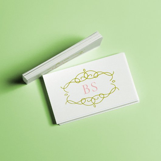 Carte De Visite Monogramme de cadre vert Boho élégant moderne