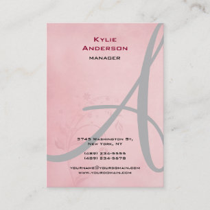 Carte De Visite Monogramme de calligraphie gris rose vintage