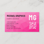 Carte De Visite Monogramme de code QR à motif en maille géométriqu (Devant)