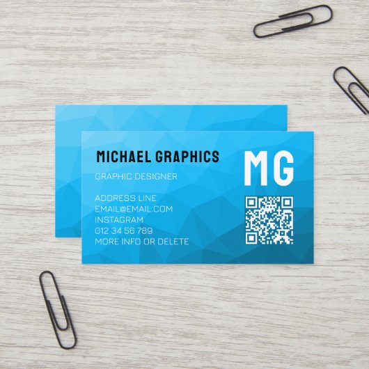 Carte De Visite Monogramme de code QR à motif géométrique en maill (Devant/Arrière en situation)