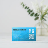 Carte De Visite Monogramme de code QR à motif géométrique en maill (Debout devant)