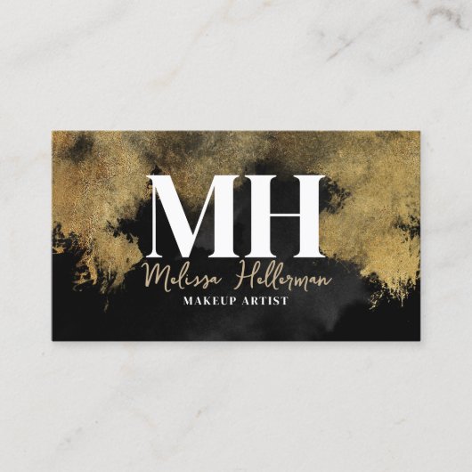 Carte De Visite Monogramme de code QR en or noir (Devant)