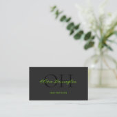 Carte De Visite Monogramme de code QR en script noir et vert moder (Debout devant)